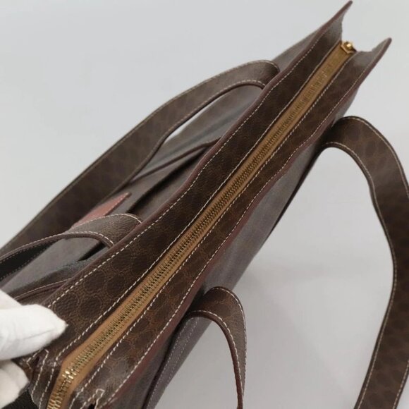 CELINE Macadam Canvas Tote Bag PVC Leather Brown Gold Auth - Picture 12 of 16